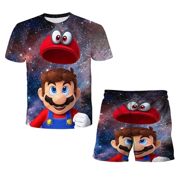 Nova Moda Mario Camisetas de Bebê Meninos T-Shirt Mario-bros Crianças de Roupas infantis Conjunto 4-14 Anos de Idade Roupas de crianças Meninas