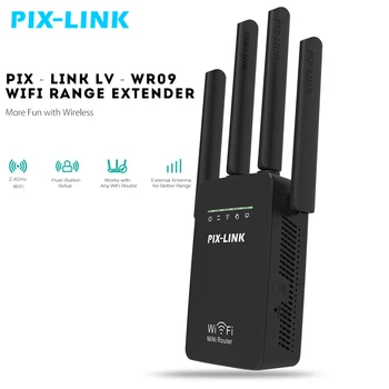 PIXLINK Mini wi-Fi Repetidor / Roteador / Ponto de Acesso Wi-Fi Range Extender com 4 Antenas Externas WPS Proteção UE/EUA/UK/AU Plug