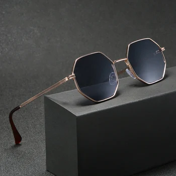 Polígono Homens Óculos de sol Vintage Octagon Metal Óculos de sol para Mulheres de Luxo da Marca de Óculos de proteção Óculos de Sol das Senhoras