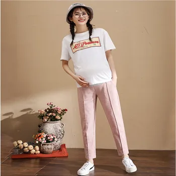 Primavera maternidade calças moda solta Harlan nove calças primavera roupas para mulheres grávidas gravidez cintura alta estômago elevador calças