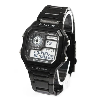 Shhors Relógios de Homens de LED Digital, Relógios dos Homens Relógios do Esporte Preto de Aço Inoxidável Eletrônico Digital relógio de Pulso reloj hombre 2020