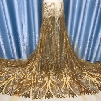 2020 Alta Qualidade Nobre Ouro Nigeriano Africana Lantejoulas Tecido Do Laço Bordado Francês Tule Material Do Laço De Vestido De Noiva
