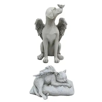 Anjo Cão Estátua de Gato Modelo de Resina Jardim Excelente Acabamento Cão Gato Escultura de Exibição de Ornamento para o Quintal de Casa Decoração