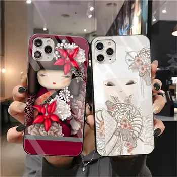 Boneca Kokeshi Coque Shell Caso de Telefone de Vidro Temperado Para iPhone 11 Pro XR, XS MÁXIMO de 8 X 7 6 6 Além de SE 2020 caso