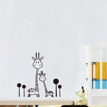Bonito dois Girafa Adesivo de Parede dos miúdos quartos sala para a decoração home Mural quarto Decalques animais dos desenhos animados de adesivos de papel de parede