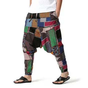 Calças dos homens Streetwear Boêmio de Impressão Solta Ctton-Roupa Calças de Harém y2k Harajuku Moda da Primavera Verão Masculino Cordão Calças