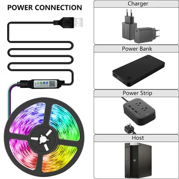 Compatível com Bluetooth 5050 RGB LEVOU Luz Strip USB Flexível Luces Fita LED Lâmpada de Néon Para Sala de TV área de Trabalho do Luminoso do Diodo Fita