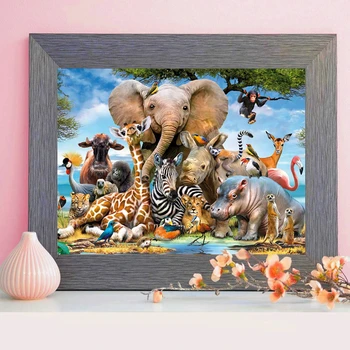HUACAN 5D DIY Diamante Pintura de Animais a Girafa Completo Quadrado/Redondo Bordado de Diamante Elefante Mosaico para Crianças, Decoração de quartos