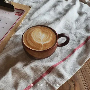 Japonês-Estilo De Madeira Natural Copo Reutilizável De Proteção Ambiental Café Com Leite, De Vinho De Vidro Com Alça Isolada Copo De Água