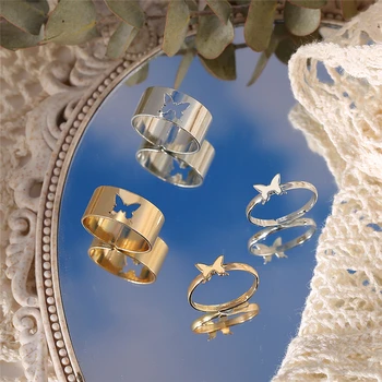 Moda De Ouro Borboleta Anéis Para Mulheres, Homens, Casal Amante Conjunto De Anéis De Amizade Noivado Casamento Aberto Anéis De 2021 Jóias