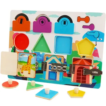 Montessori de Madeira Filhos DIY Desbloqueio Cognitivo de Bloqueio Placa de Brinquedos do Bebê de Treinamento Sensorial Jogo de Brinquedos Educativos, de Ensino Aids