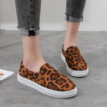 Mulheres de Outono Casuais Sapatos de Mulher Moda Feminina Slip-On Televisão Plataforma Sapatos Flats estampa de Leopardo Serpentina zapatos de mulher