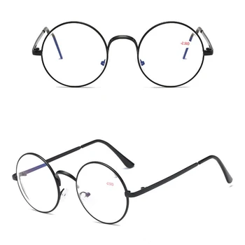 Retro Clássico Da Rodada Miopia Óculos De Mulheres Com Dioptria -1.0 Para -4.0 Vintage, Armação De Metal De Homem Míope, Óculos De Lente Clara