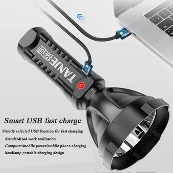 Super LED de longo alcance lanterna recarregável USB portátil luz de holofote ABS material de iluminação exterior, brilhante super